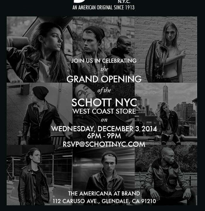 Schott West Coast Store will open in Glendale, CA soon: join their opening party on 12/3/2014!!