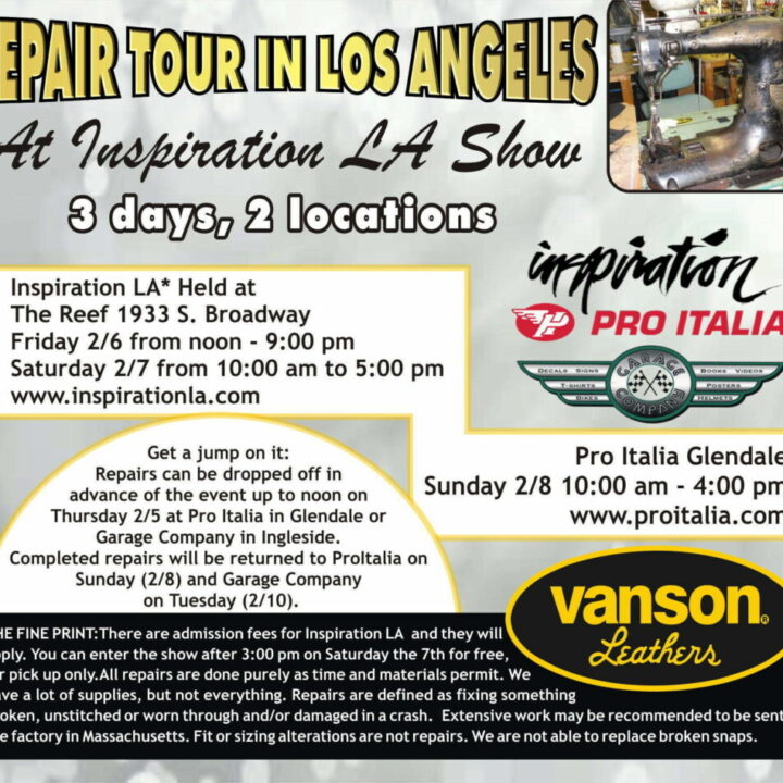 Vanson Leathers will REPAIR your old jackets during the show!